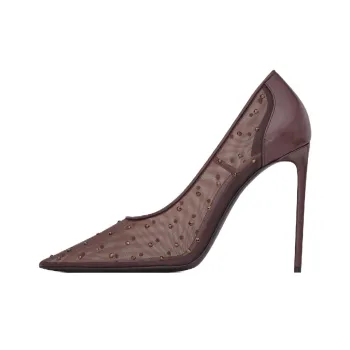 SAINT LAURENT Anja Slim Heel High Heels 10.5cm Women's Dark Umber