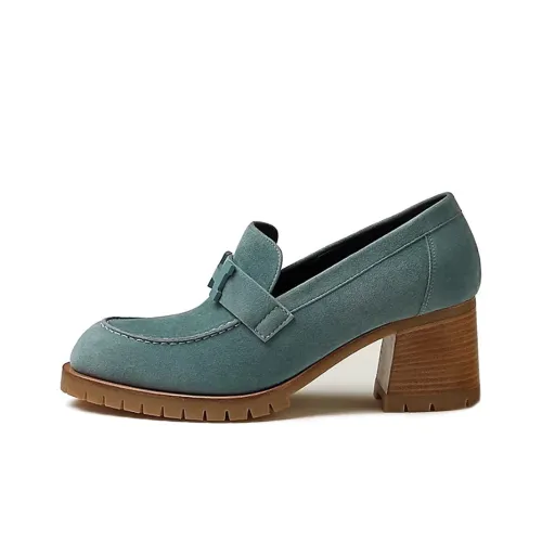 HERMES Chunky Heel High Heels Women's Blue