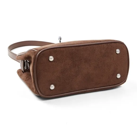 Teenmix Cow Leather Kelly Bag, Shoulder Bag, Crossbody Bag Medium Size Women's Coffee/Caramel-5