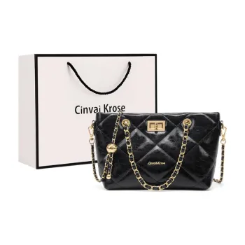 CinvaiKrose Cow Leather Bonded Synthetic Leather Handbags Shoulder Bag Crossbody Bag Small Size Women's Black