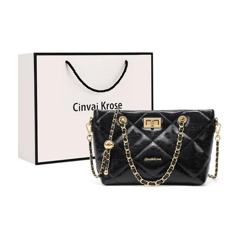CinvaiKrose Cow Leather Bonded Synthetic Leather Handbags Shoulder Bag Crossbody Bag Small Size Women's Black-0