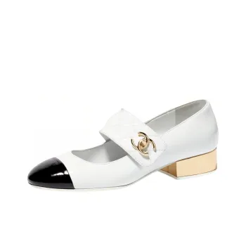 CHANEL Block Heel Mary Jane Shoes Women's Black White