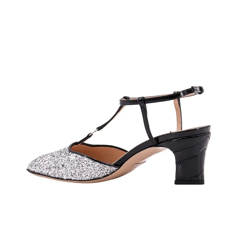 GUCCI Chunky Heel High Heels 5.5cm Women's Silver-2