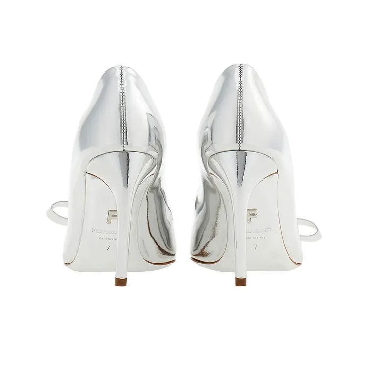FERRAGAMO 85mm Metallic-finish Leather Pumps-3
