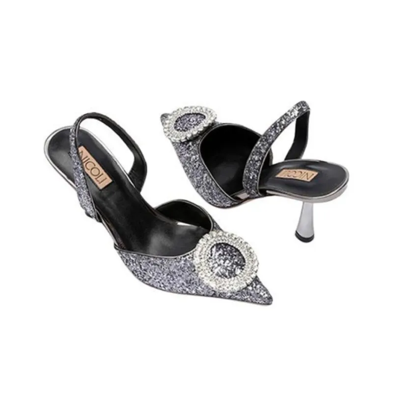 NICOLI Selma Slim Heel High Heels 7cm Women's Gray Black-3