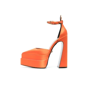 VERSACE Medusa Aevitas 155mm Platform Pumps Neon Orange Satin