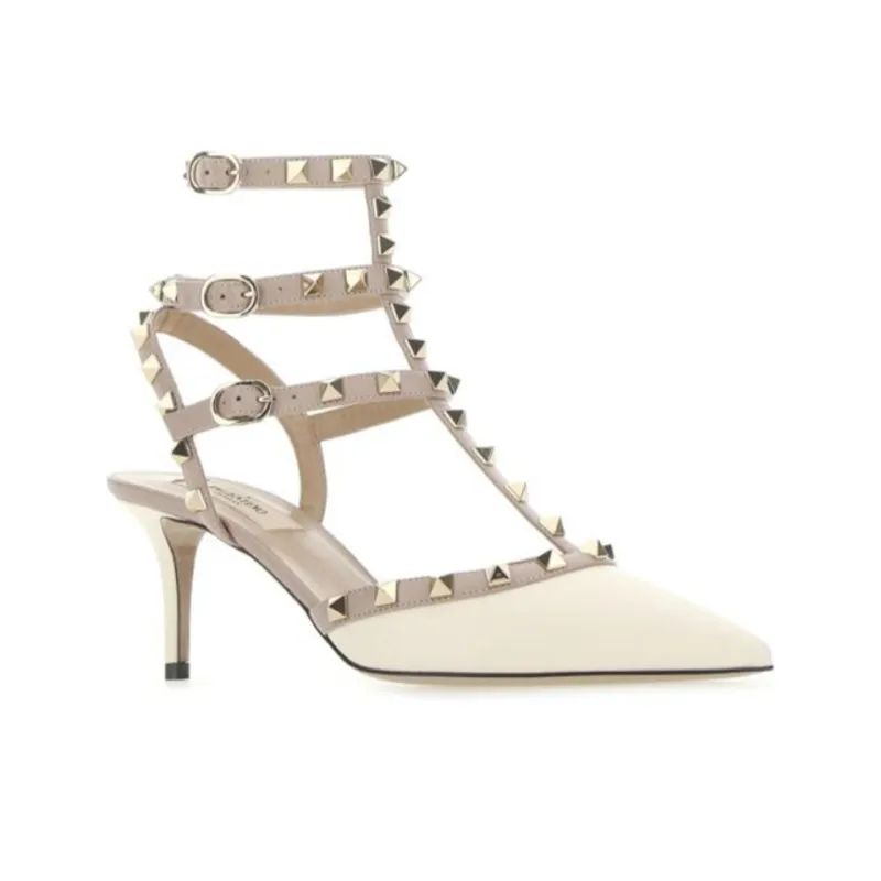 Valentino Rockstud Slim Heel High Heels 6cm Women's White-2