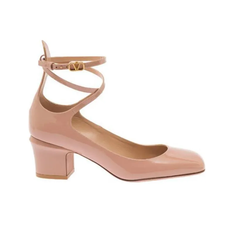 Valentino Tan Go VLogo Plaque Block Heel Pumps-1