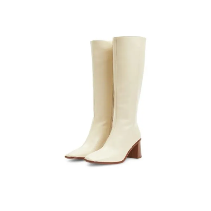 ALOHAS Mid Calf Boots Women's White Brown-3