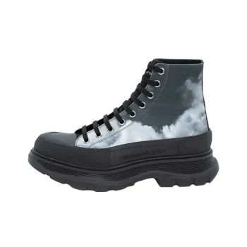 Alexander McQueen Blue Sky Print Tread Slick Boots Black Blue