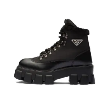 PRADA Moonlith Brushed Leather Combat Boots