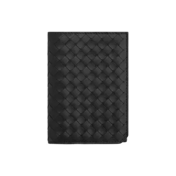 Bottega Veneta Intrecciato Calfskin Passport Holder Men's Black