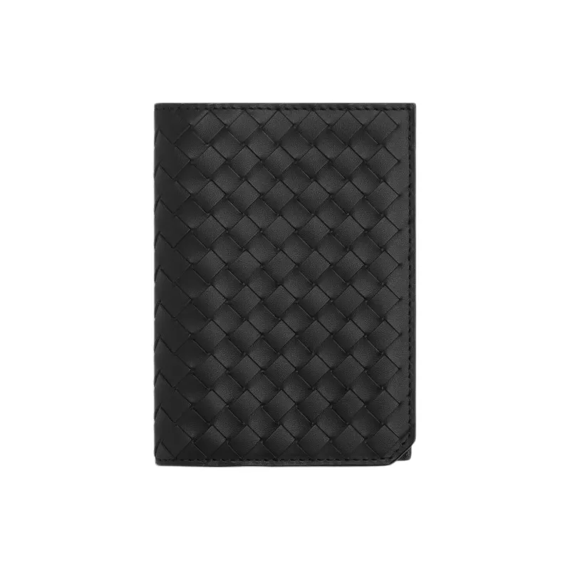 Bottega Veneta Intrecciato Calfskin Passport Holder Men's Black-0