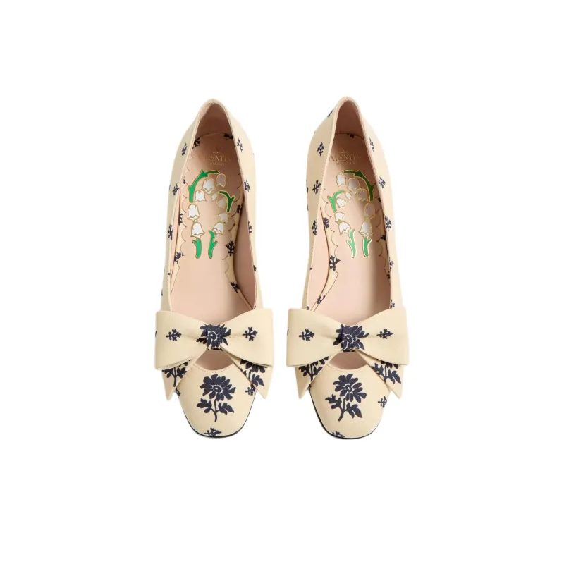Valentino Bowow Spool Heel High Heels 4.5cm Women's Beige-3