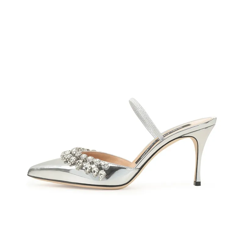 SERGIO ROSSI Godiva Slim Heel Stylish Sandal Women's Silver-0