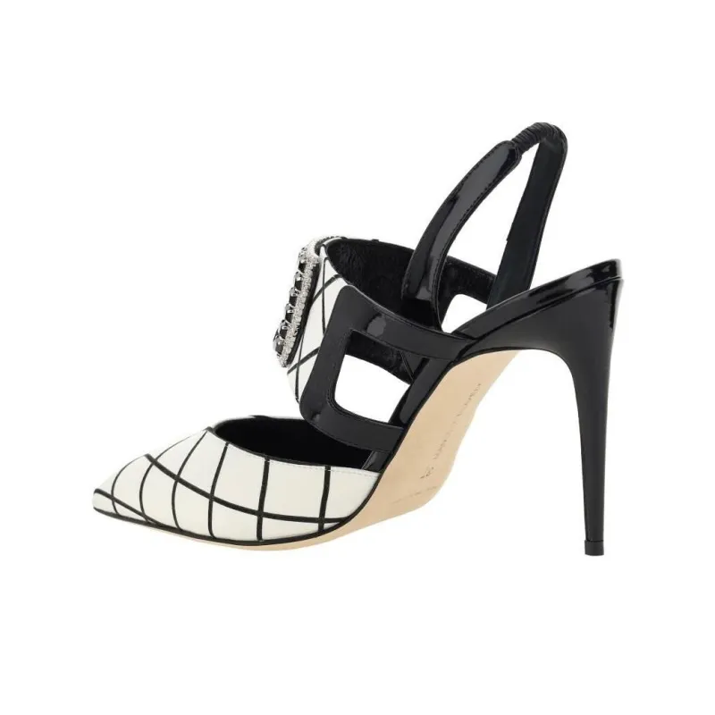MANOLO BLAHNIK Bimi Slim Heel High Heels Women's Black White-3