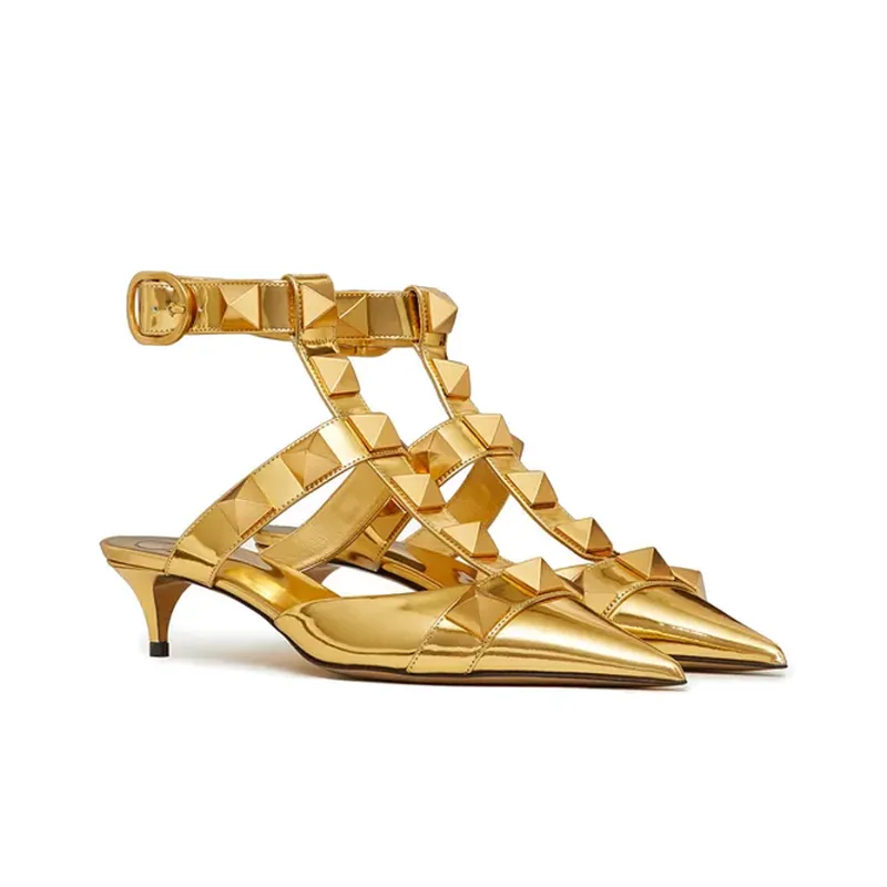 Valentino Roman Stud Cone Heel High Heels Women's Gold-2