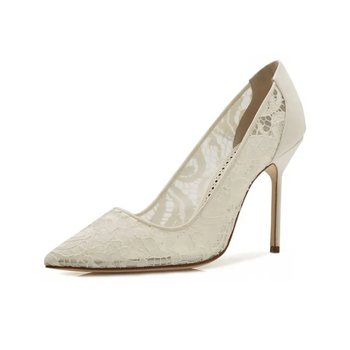 MANOLO BLAHNIK Slim Heel High Heels 10.5cm Women's White-3