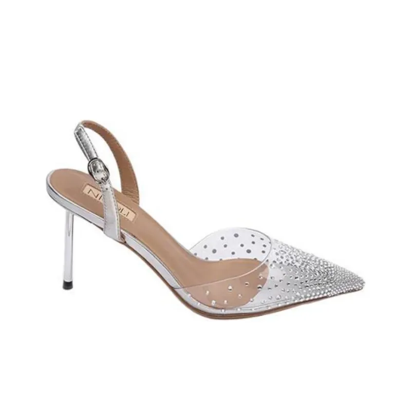 NICOLI Briony Slim Heel High Heels 8.5cm Women's Silver-1