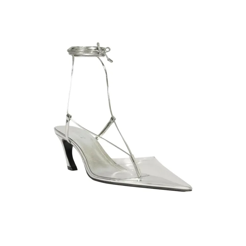 Schutz Elyra Irregular Heel High Heels 7.2cm Women's Silver-2