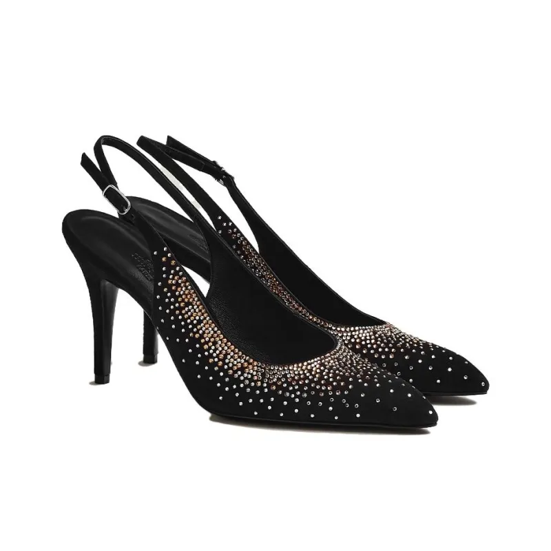 HERMES Festive Slim Heel High Heels Women's Black-3