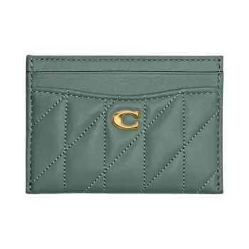 COACH Essential Nappa Leather Card Holder Mini Women's Brass With Sage Accents