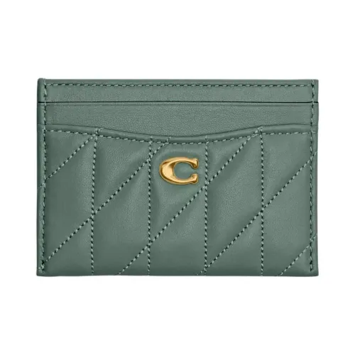 COACH Essential Nappa Leather Card Holder Mini Women's Brass With Sage Accents