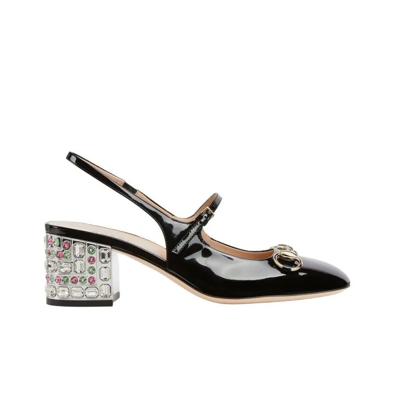 GUCCI Horsebit Block Heel High Heels 5.5cm Women's Black-1