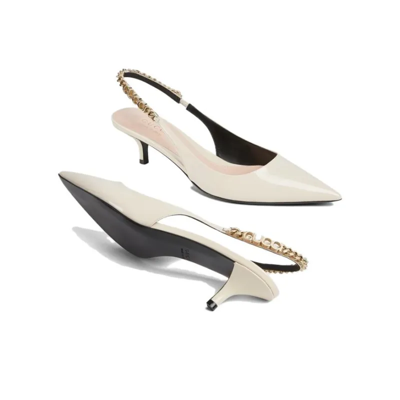 GUCCI SLINGBACK Slim Heel High Heels 4.5cm Women's White-4