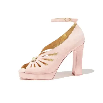 CHANEL Chunky Heel High Heels 11cm Women's Pink