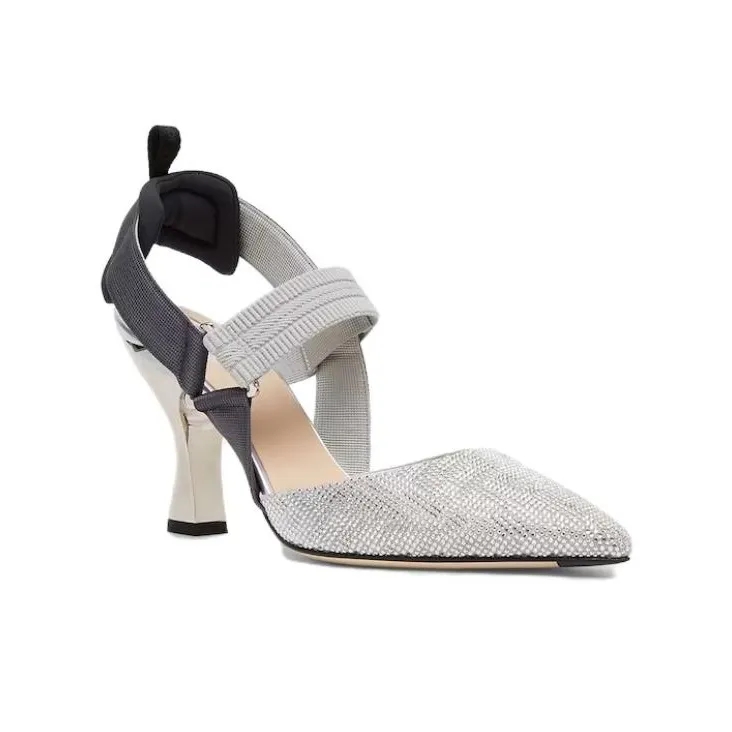 FENDI Colibri Chunky Heel High Heels Women's Silver-2