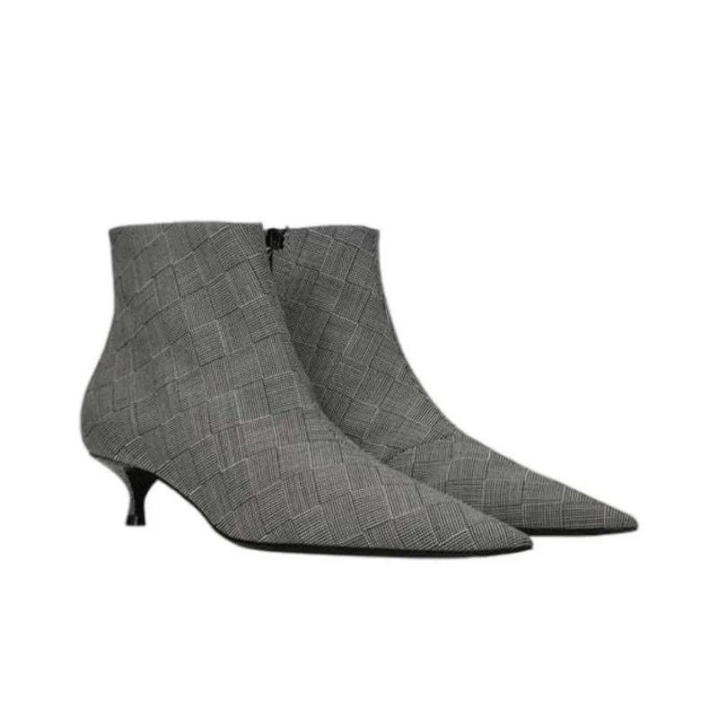 Balenciaga Wool Checked Knife Pointy Toe Boots 'Grey' Women's-1