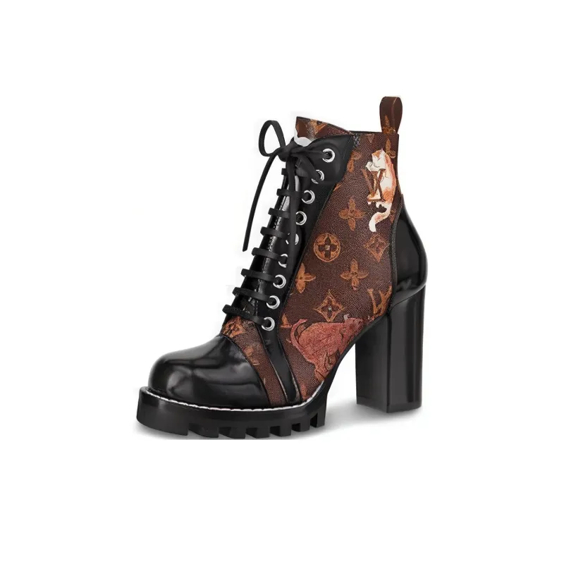 LOUIS VUITTON Lv Star Trail 8cm Ankle Boots 'Brown' Women's-0