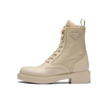 PRADA Women's Brushed Leather And Re-Nylon Ankle Boot 'Desert Beige'