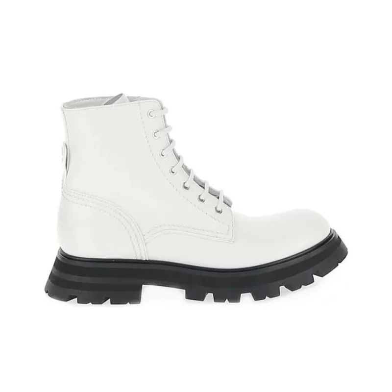 Alexander McQueen Lace Up Ankle Boot White Black Women's-1
