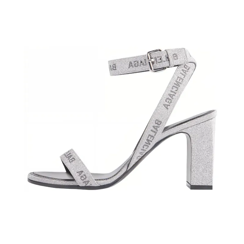 Balenciaga Round Chunky Heel High Heels Women's Silver-0