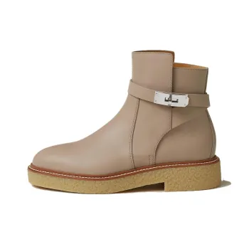 HERMES History Ankle Boots Women's Gray Yellow Beige
