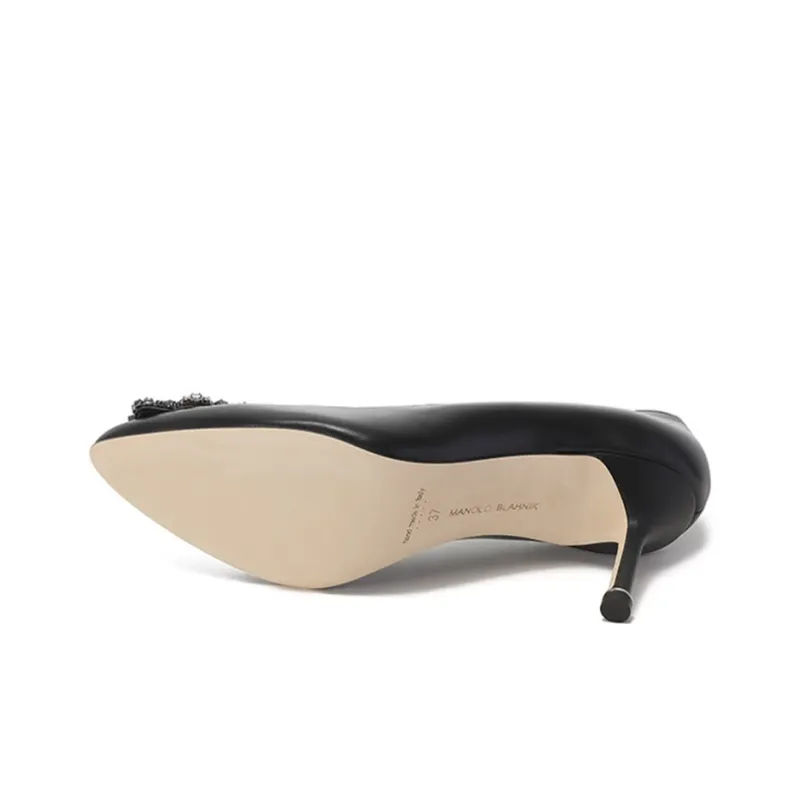 MANOLO BLAHNIK Hangisi Slim Heel High Heels 7cm Women's Black-7