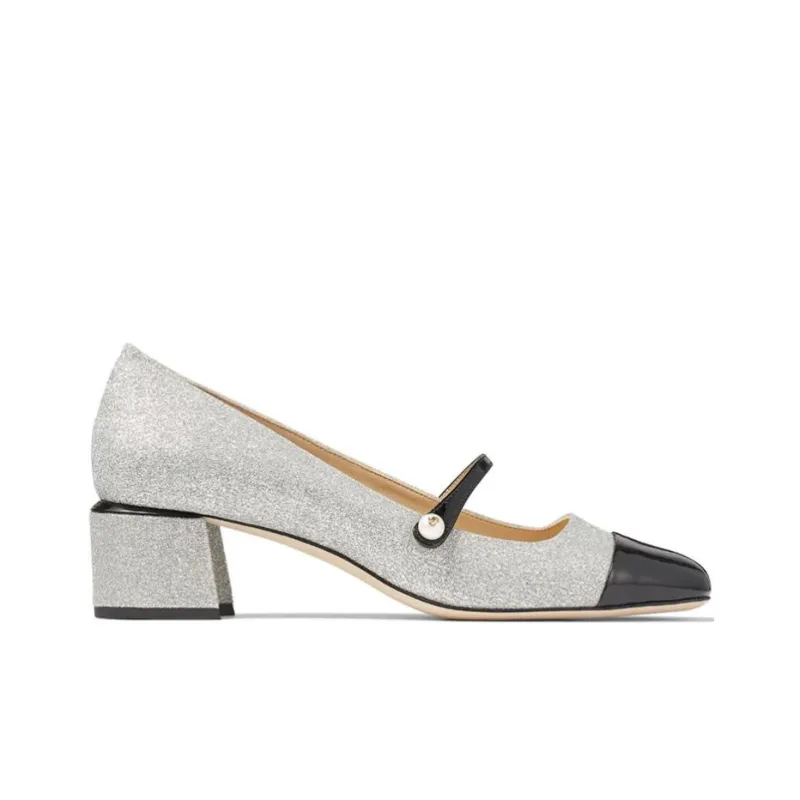 Jimmy Choo Block Heel High Heels 4.5cm Women's Silver Black-1