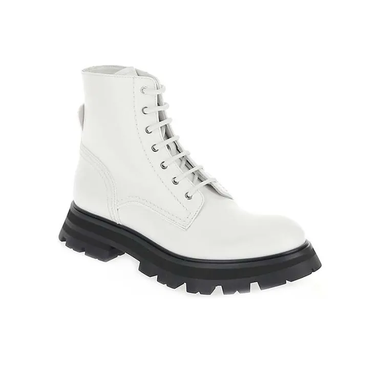 Alexander McQueen Lace Up Ankle Boot White Black Women's-2