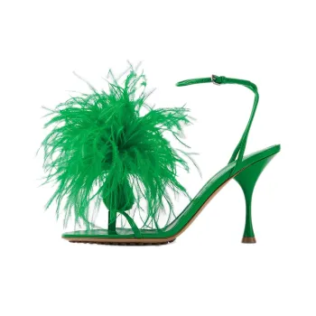 Bottega Veneta Wonderbird Nappa Feather Dot Sandals Green Women's