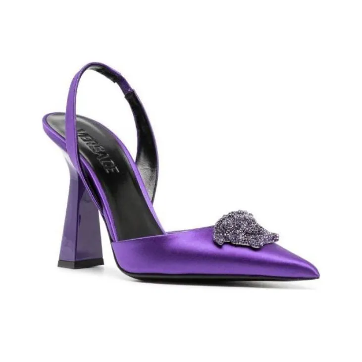 VERSACE La Medusa Chunky Heel High Heels 10.5cm Women's Purple-2