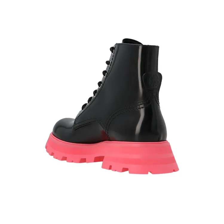 Alexander McQueen Tread Slick Leather Boot Black Pink Women's-3