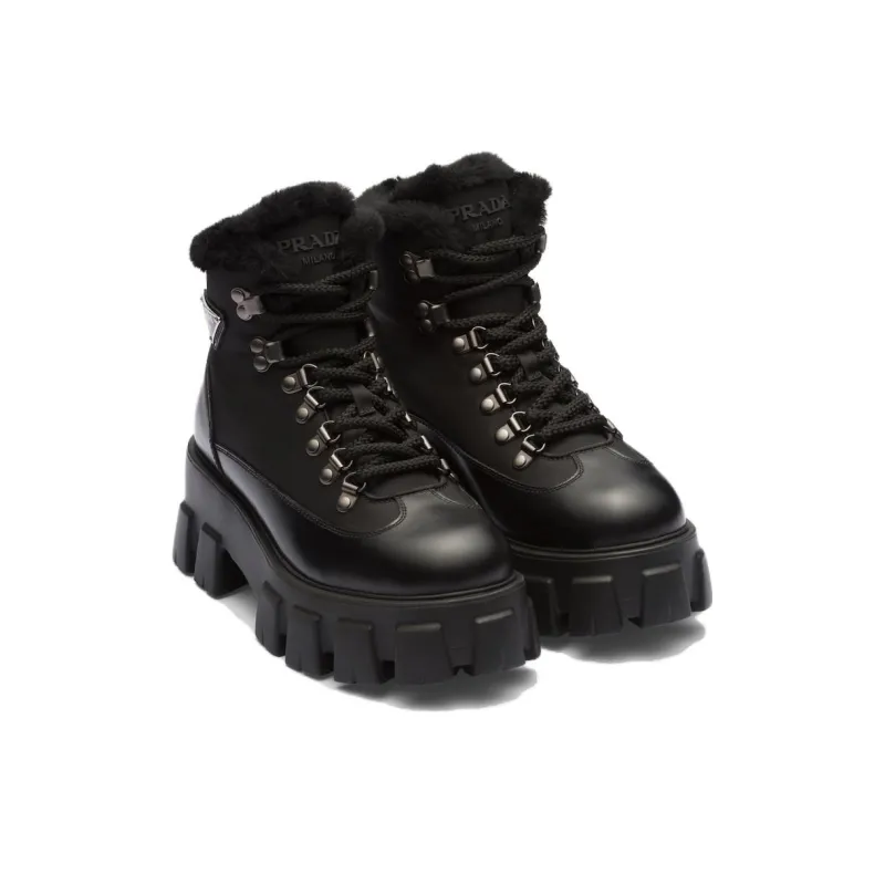 PRADA Moonlith Brushed Leather Combat Boots-2