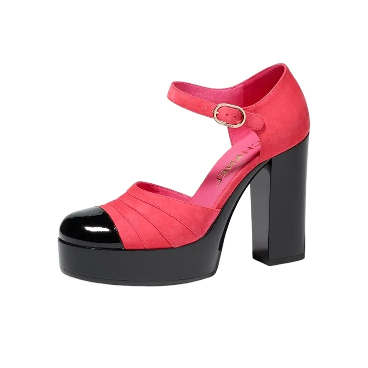 CHANEL Chunky Heel High Heels 11cm Women's Dark Pink-0