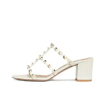 Valentino Rockstud Block Heel High Heels 6cm Women's White
