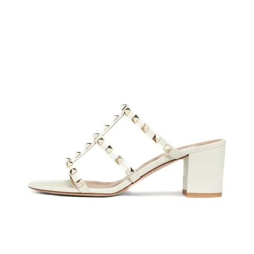 Valentino Rockstud Block Heel High Heels 6cm Women's White