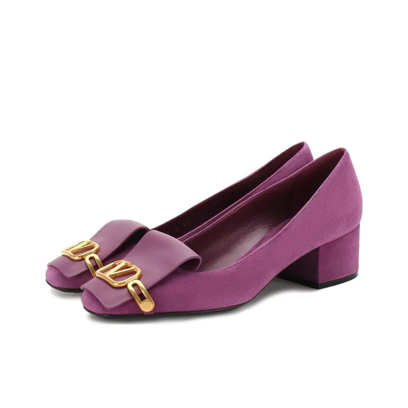 Valentino Chunky Heel High Heels 4.5cm Women's Purple-2