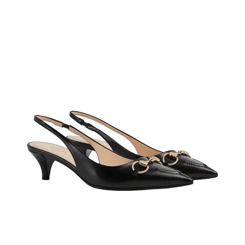 GUCCI Horsebit Cone Heel High Heels 4.5cm Women's Black-2