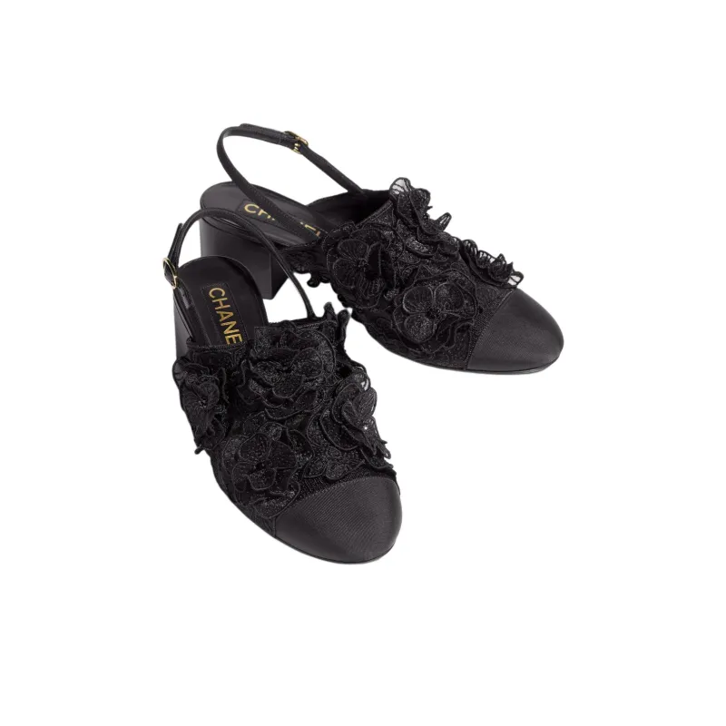 CHANEL Chunky Heel High Heels 5cm Women's Black-2